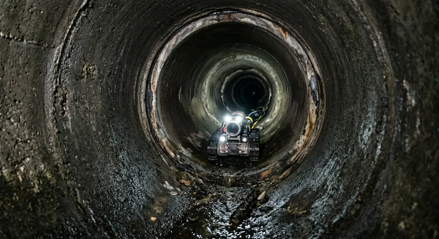 Robotic sewer camera inspecting pipe interior for Sewer Line Cleaning in Tuckahoe